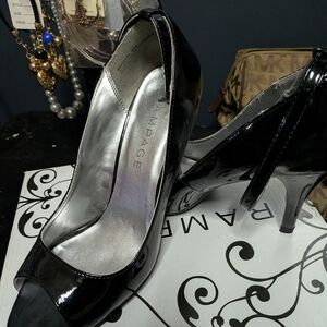 Rampage Shiny Black Peep-Toe Heels